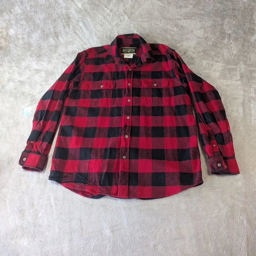Field & Stream Flannel Shirt Mens XL Tall Red Black Buffalo Plaid Cotton XLT